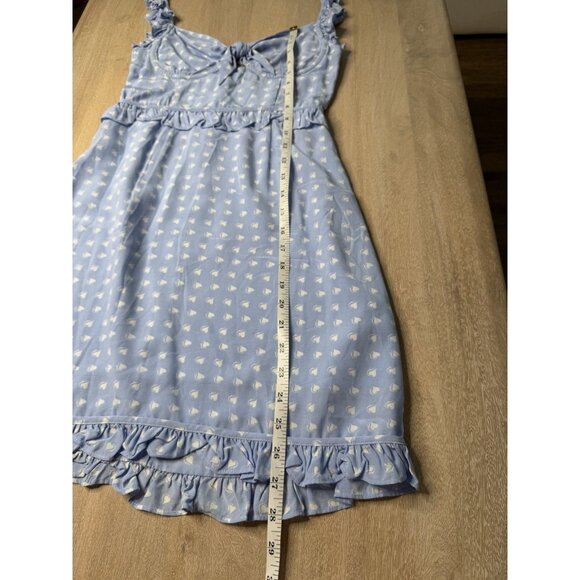 For Love and Lemons Sweetheart Mini Dress Light Blue Hearts Size XS Ruffle Bow - Picture 6 of 10